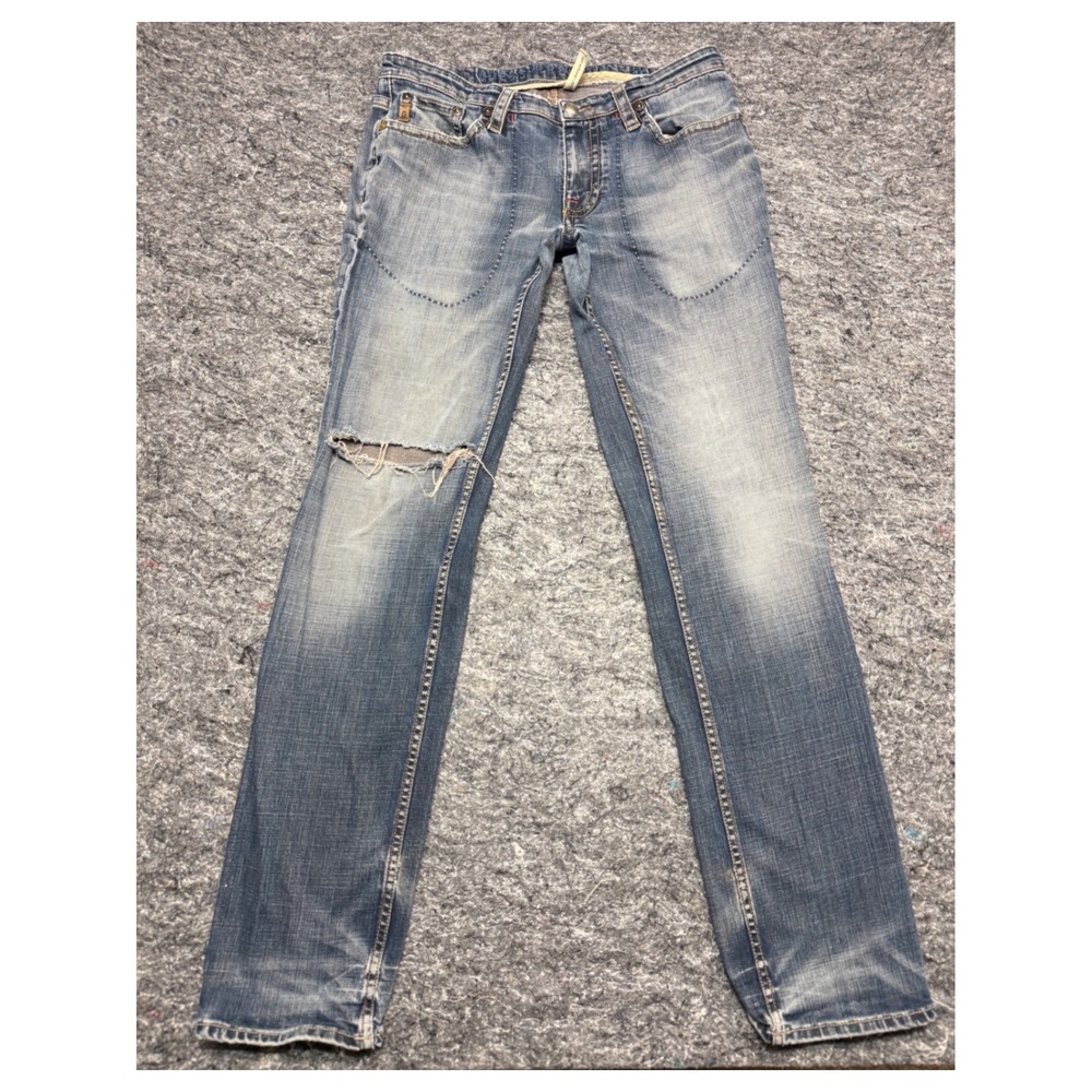 Guess Premium Wilshire Rocker Leg Distressed Blue Jeans Mens 34 SMA016